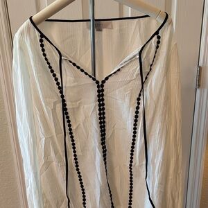 LOFT Ivory Blouse with Black Trim